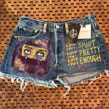 Mussatto “Lies” hand painted Levi shorts.